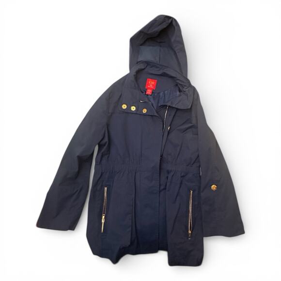 Ciao Milano CM 1969 Navy Hooded Parka Jacket XL Gold Hardware Water Resistant - Picture 2 of 8